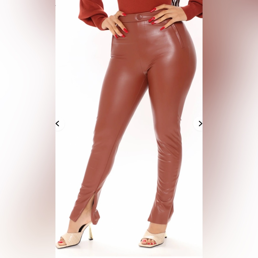 Fashion Nova Tan Faux Leather Pants